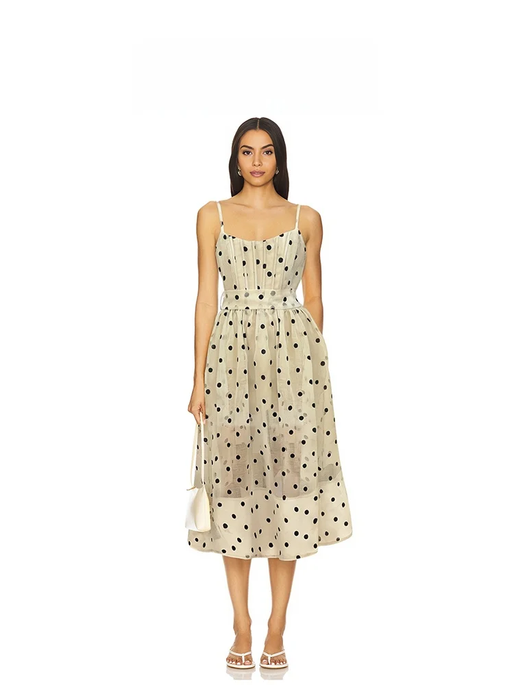 

Платье-миди Ele Polka Dot Fibone с юбкой-зонтиком, с эффектом блеска, для весны, лета и осени