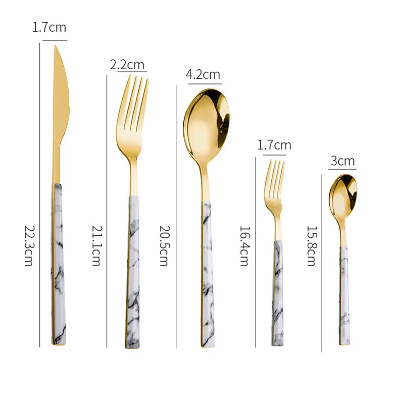 Marble Handle Cutlery Set Tableware Creative Stainless Steel Spoon Fork Knife Dinnerware Set Western Utensils for Kitchen