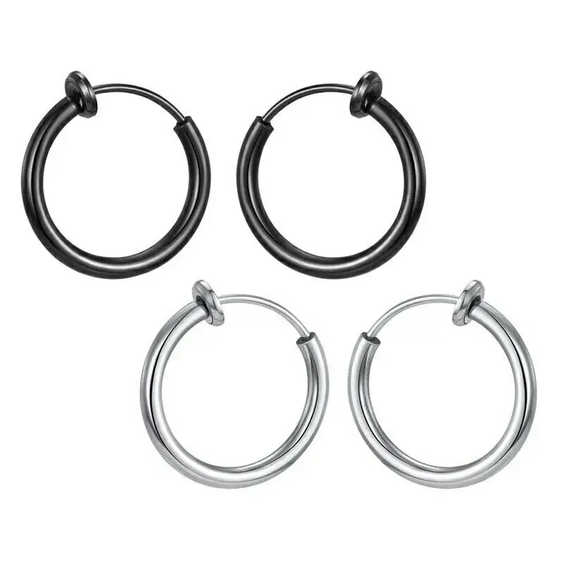 Stainless Steel Retractable Clip On Earrings Cuffs Non Piercing Fake Ear Ring Hoop for Women Men Without Ear Holes Cartilage