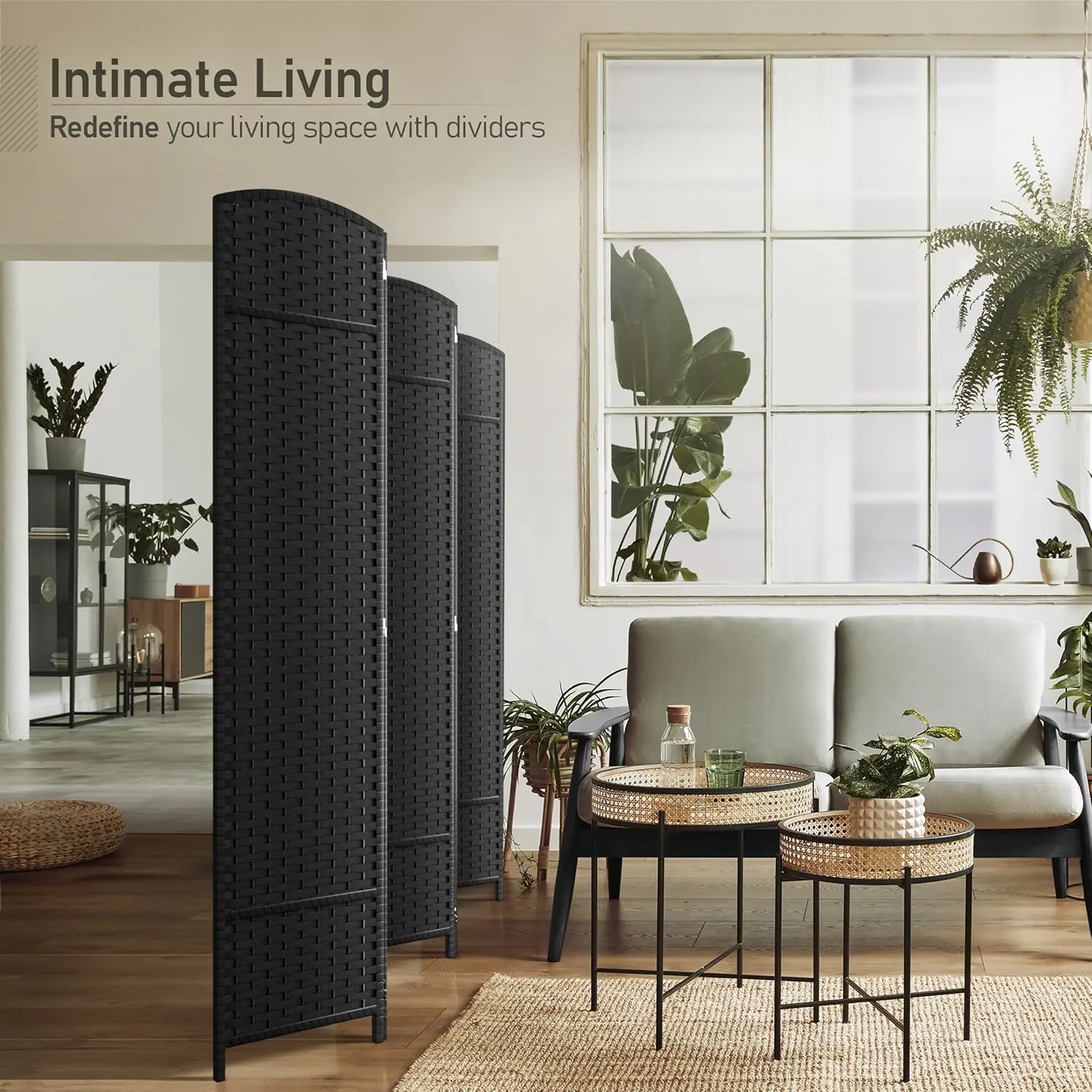 

6 Panel Room Divider 6 ft. Tall - Privacy Screen, Extra Wide Double Hinged Panels, Mesh Hand-Woven Design