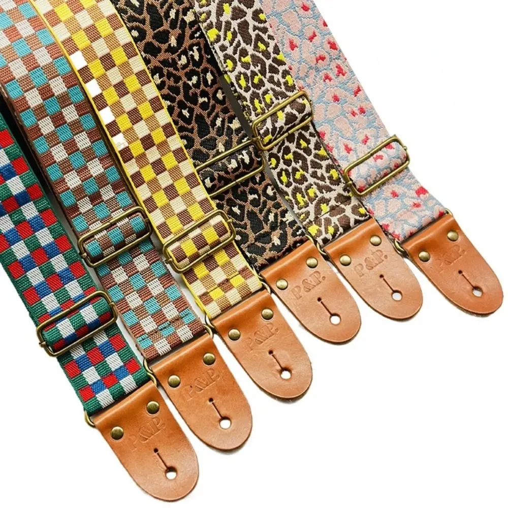 

Durable Tartan Plaid Guitar Strap Adjustable Leopard Print Acoustic Guitar Belt Cotton Thicken Guitar Shoulder Strap Music Hobby