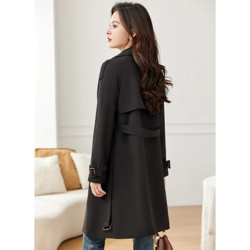 Manteaux longs à Double boutonnage pour femmes, kaki coréen, ceinture à revers, Trench ample, Streetwear, coupe-vent, pardessus de bureau pour dames, automne