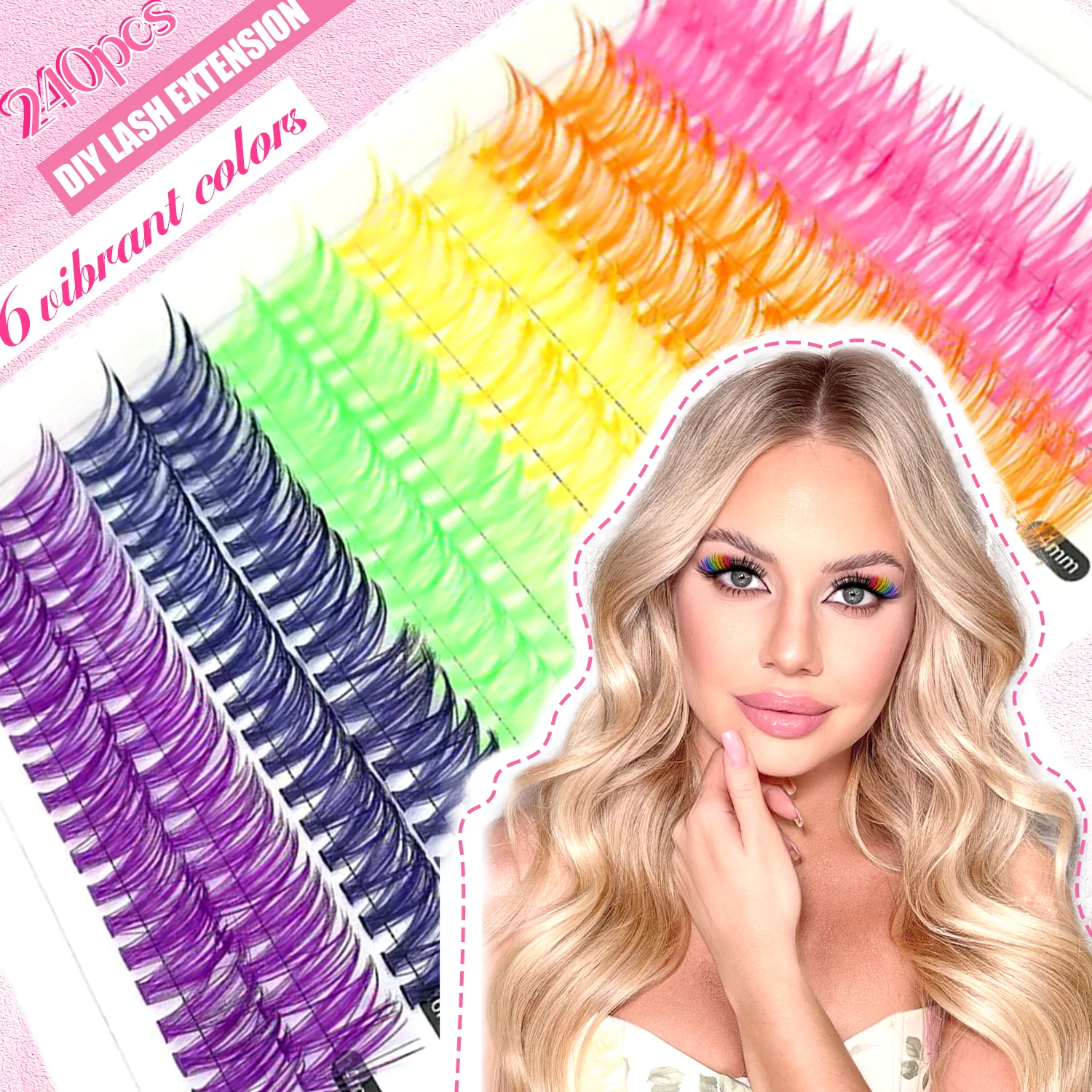 [Personal Eyelash] 240/390/600 Cluster Color Mixed Eyelash Extension Kit Makeup Beginner False Eyelash