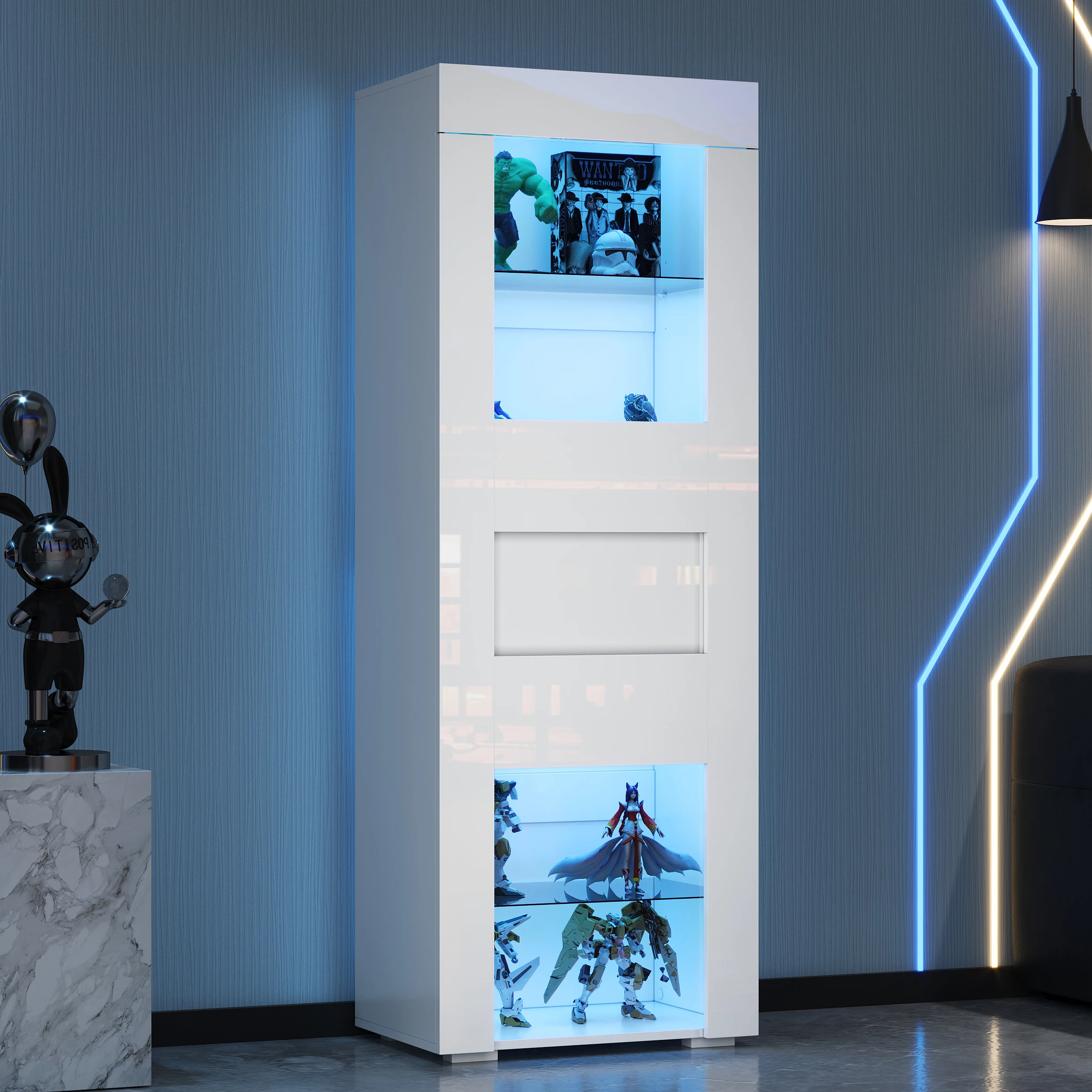 شاشة خزانة مقاس 60*40*170 سم مصنوعة من باب خزانة الأكريليك، تخزين عالي اللمعان مع إضاءة LED #3