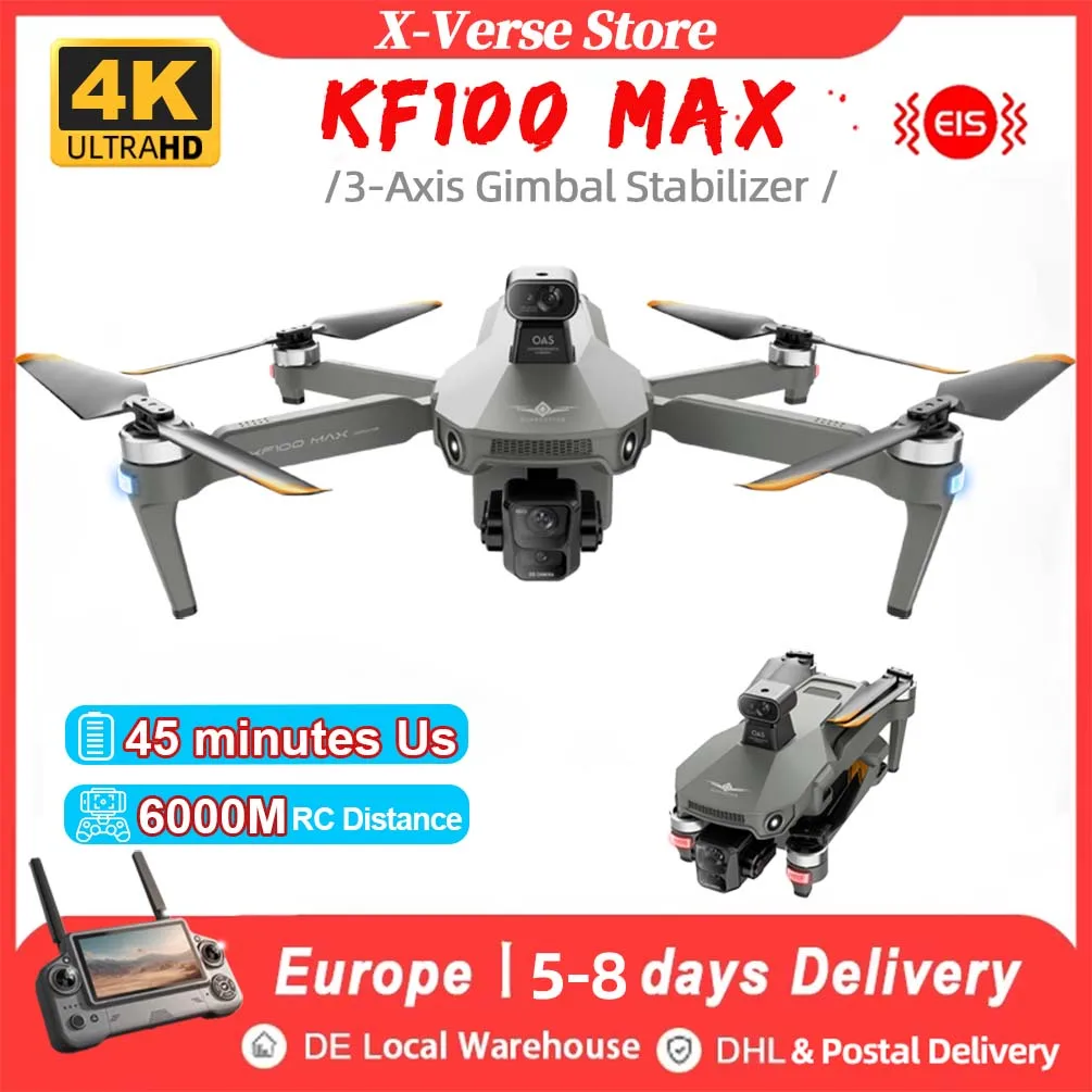 

KF100 Max Drone 4K Professional 3-Axis Gimbal Laser Obstacle Avoidance GPS 6KM RC Dron 45 Minutes Flight Time RC Quadcopter