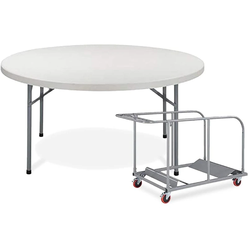 Plastic Folding Table - Sturdy Outdoor Folding Table with Cart - Lightweight Fold Up Table for Weddings Cocktail Parties patios