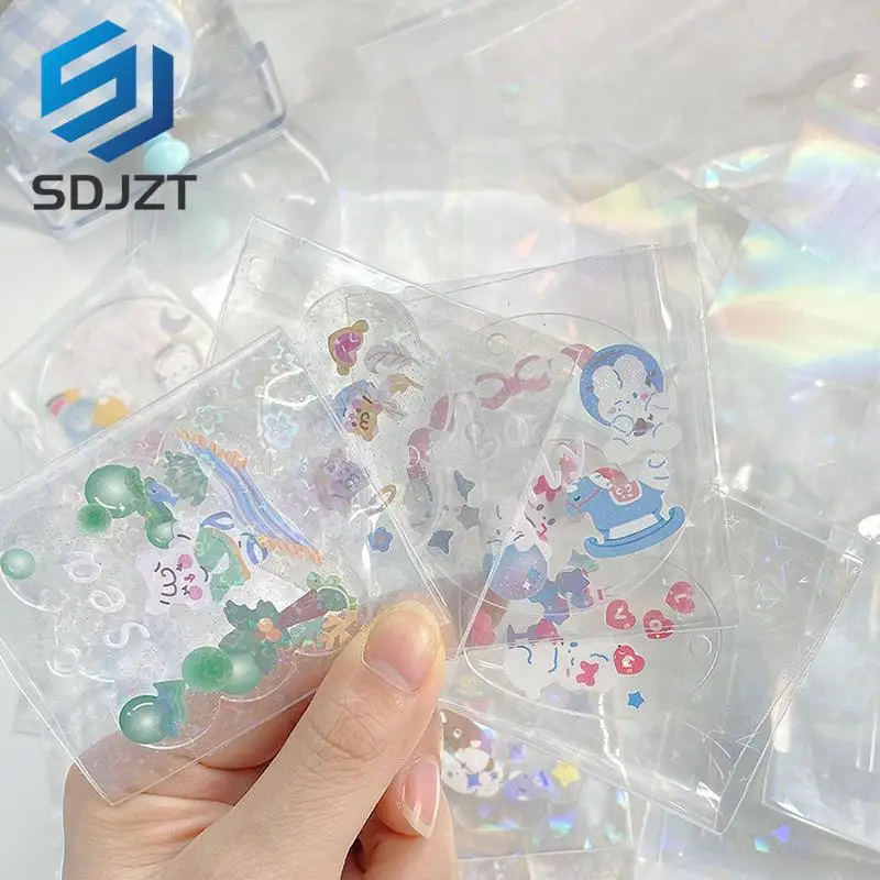 10PCS Transparent Laser Card Storage Self-adhesive Bag Protection Bag Colorful Stars Flowers Photo Protector Cards Shield Cover