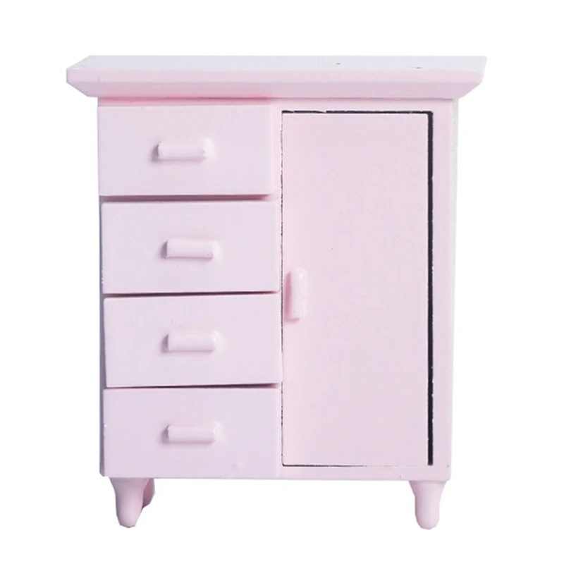 

1/12 Dollhouse Miniature White 1 Door 4 Compartment Cabinet Toy Dollhouse Handcrafted Furniture Decor Mini Cabinet Pink