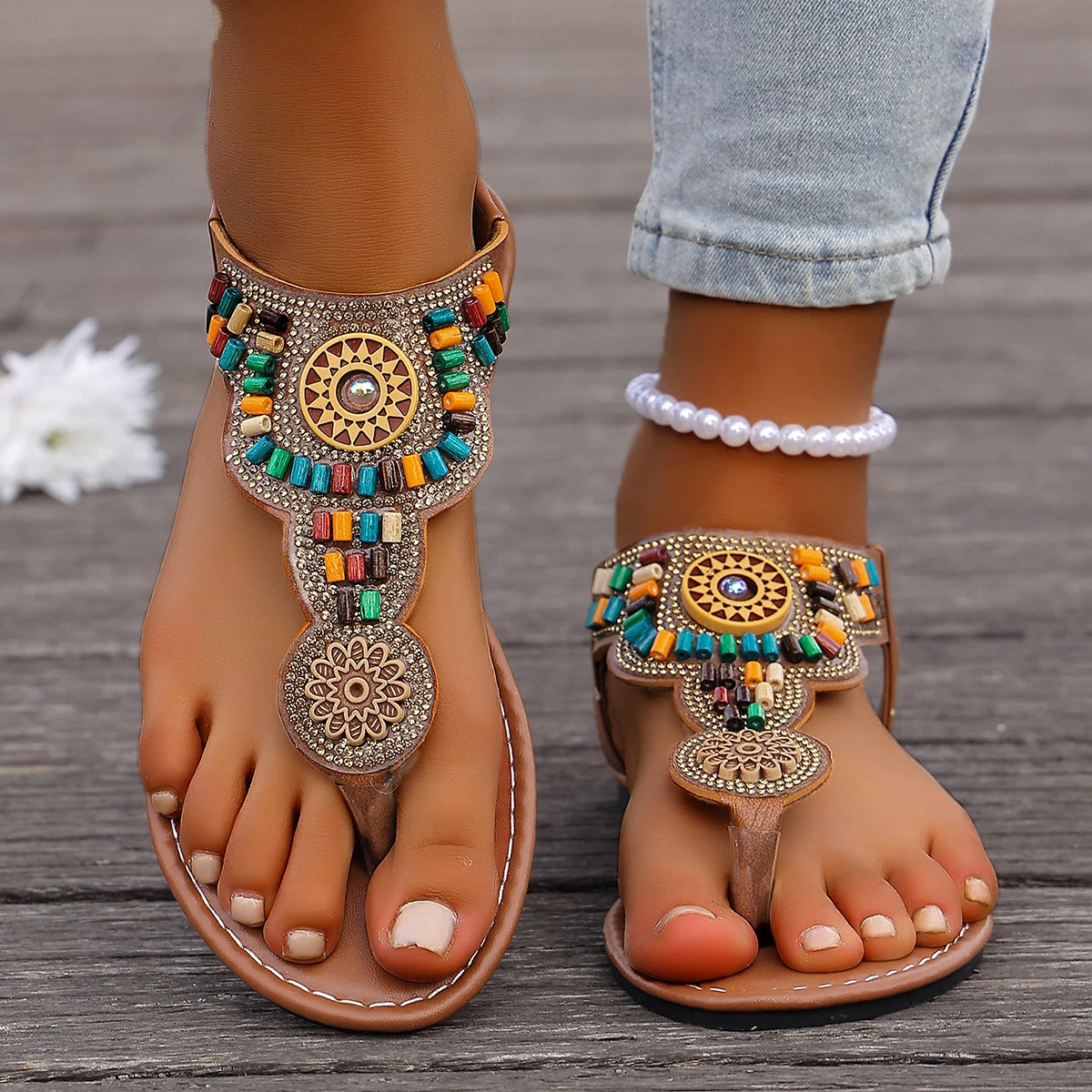 Women Sandals Bohemian Style Flat Sandals Women Clip Toe Gladiator Shoes Woman Summer Casual Beach Shoes Anti Slip Flip Flops