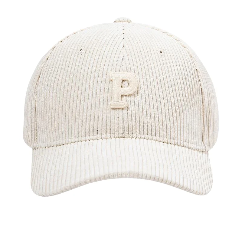 Classic Japanese and Korean baseball cap Striped letter P hard top street autumn/winter corduroy cap with curved brim for lovers