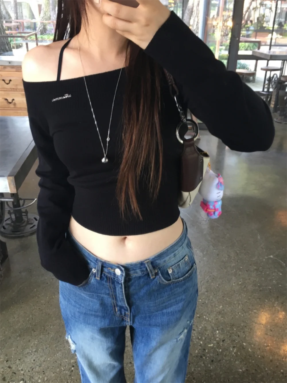 

Уникальный SEI корейский Sle Pure Desire для похудения, длинный вязаный топ с очками, повседневная модная женская одежда обычного кроя