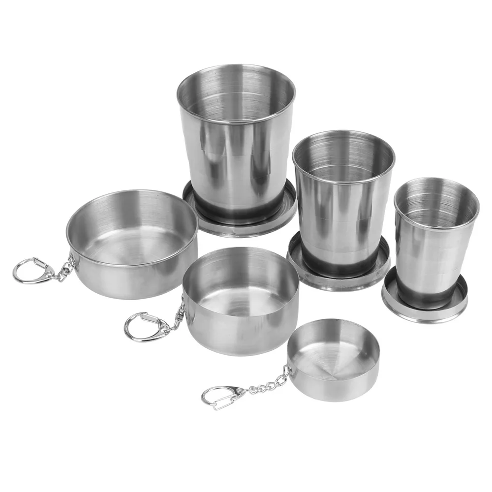 Stainless Steel Folding Cup Portable For Outdoor Travel 75/140/240ml Water Drinking Cup Retractable Telescopic Collapsible Cups