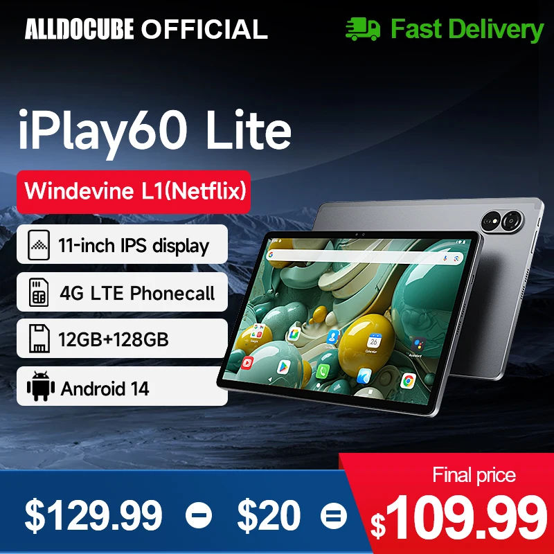 Alldocube iPlay60 Lite10.95inch Tablet UNISOC T606 Android 14 4GB+8GB of virtua RAM 128GB ROM 4G Dual SIM Card