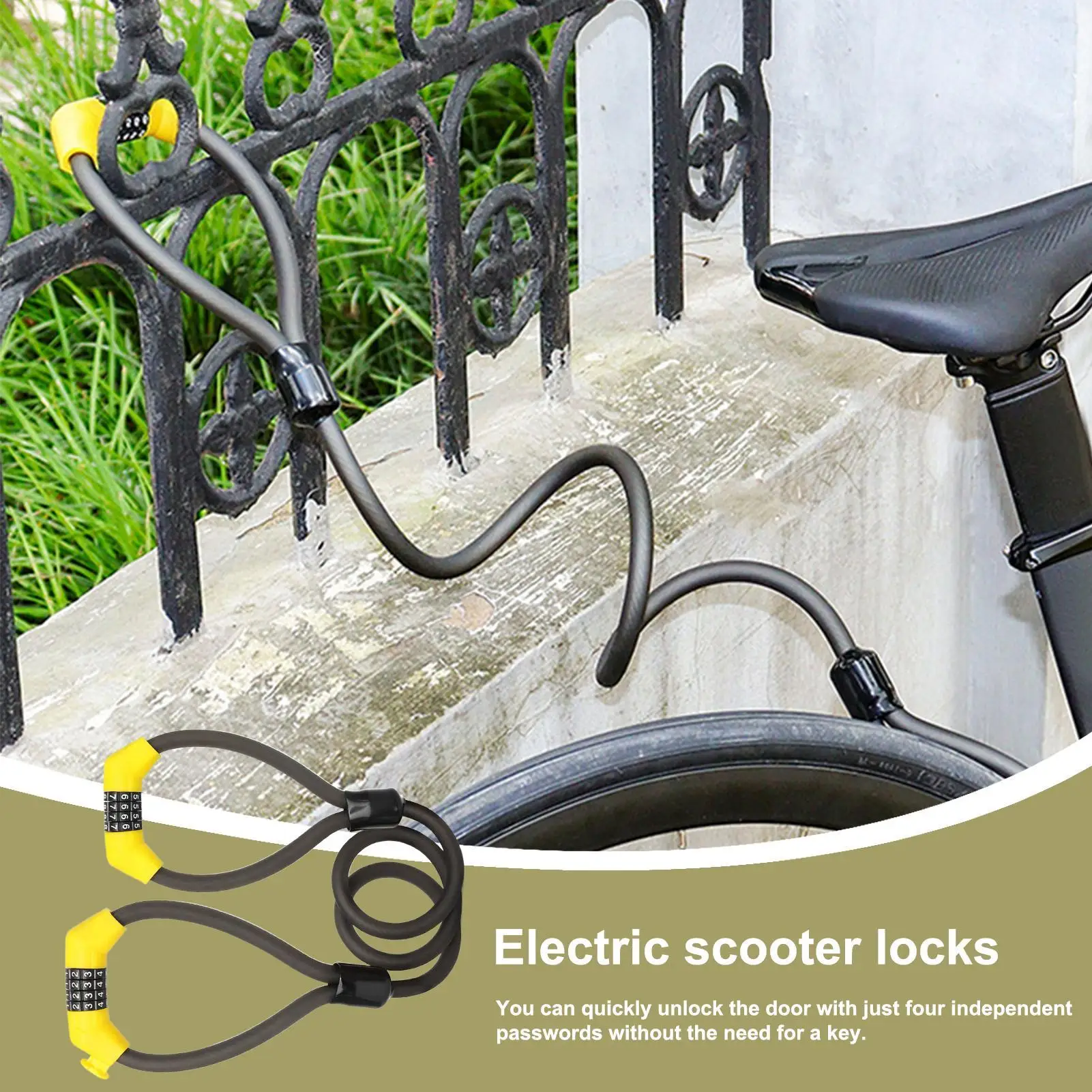 Scooter Lock Outdoor Anti-Theft 4-Digit Combination Cable Lock Heavy Duty Accessories for E-bikes Bikes Bicycles Cruisers