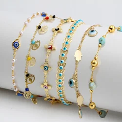 Lucky Eye Cross Heart Fatima Hand Charm Bracelet Adjustable Drip Oil Turkish Evil Eye Bracelet for Women Girls Jewelry
