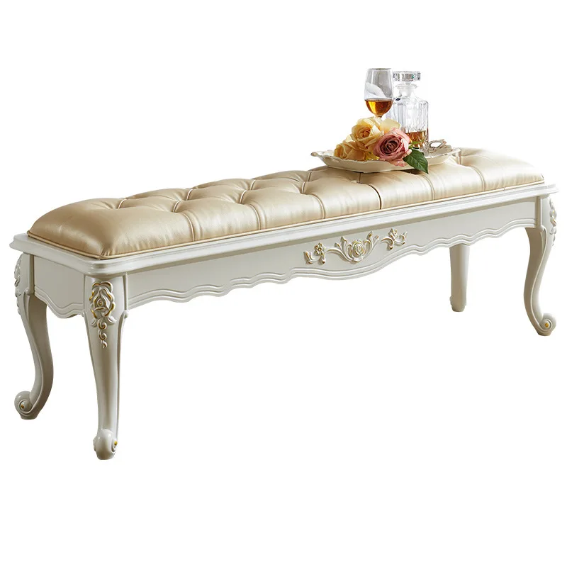 

Bed, head European style, bench, solid wood, shoe changing stool