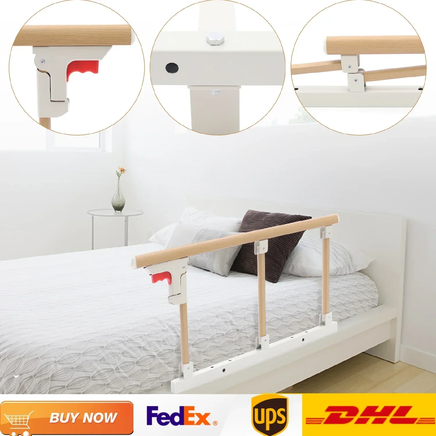 Foldable Aluminum Alloy Bed Rails Safety Assist Handle Bars Bed Railing for Senior Adults Hospital Home Use