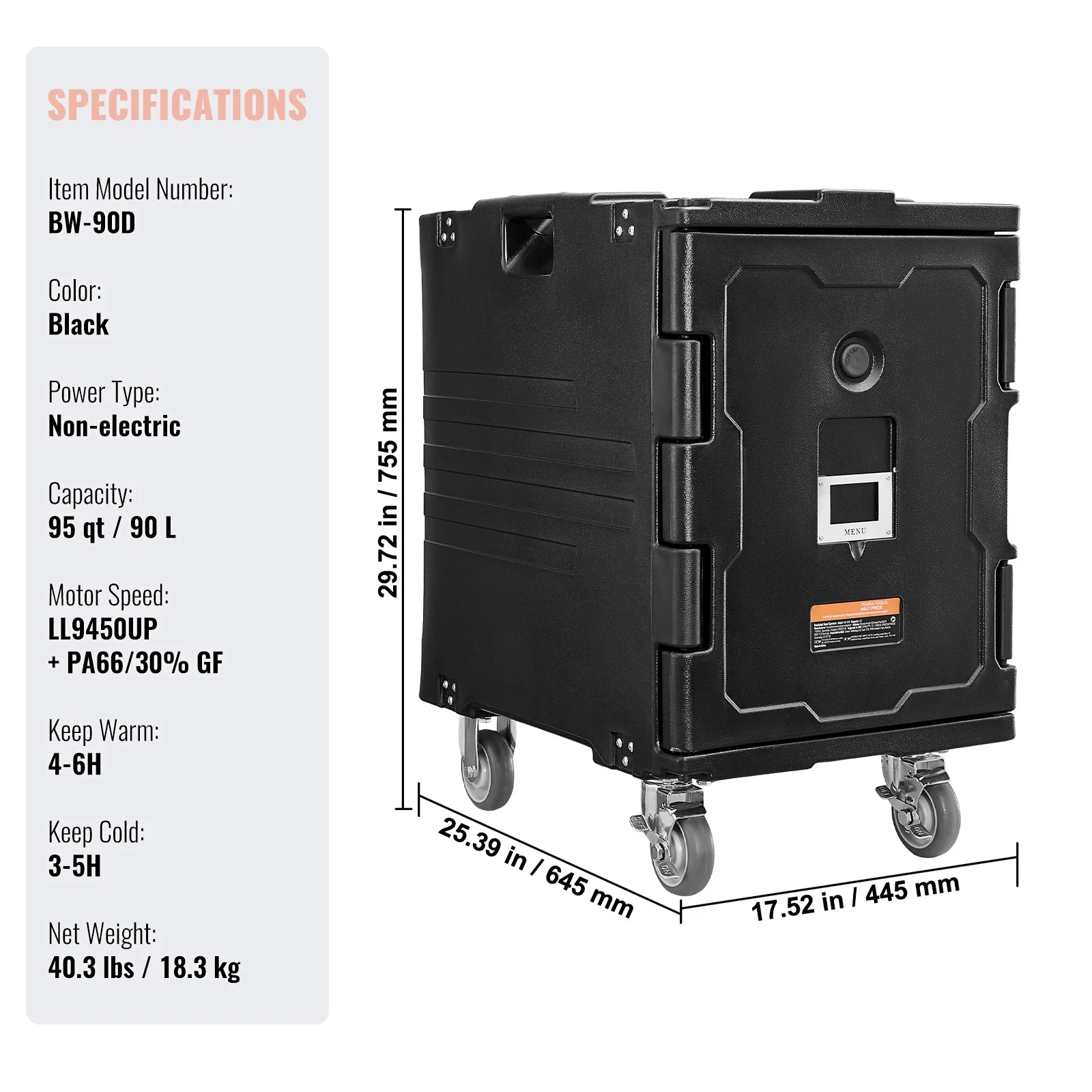 SucceBuy 75-120 L geïsoleerde voedselpandraagdoos Voedselverwarmer met handvat en dubbele gespen voor restaurantkantine
