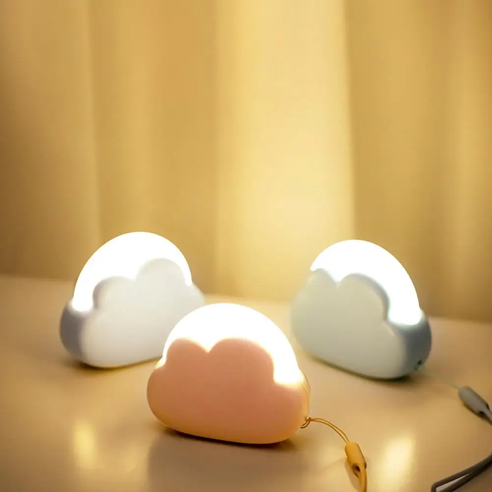 Luz LED nocturna con forma de nube para niños, lámpara de mesita de noche con cordón, 4 modos de iluminación, batería recargable de 1200mah, novedad