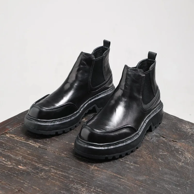 

British Style High Top Business Casual Chelsea Boots Men's Snow Shoes Autumn Winter Genuine Leather Motorcycle Outdoor Boots