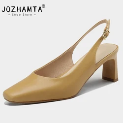 JOZHAMTA Size 34-40 Women Sandals Genuine Leather High Heels Shoes For Women Slingback Pumps Chunky Heel Summer Ladies Shoes