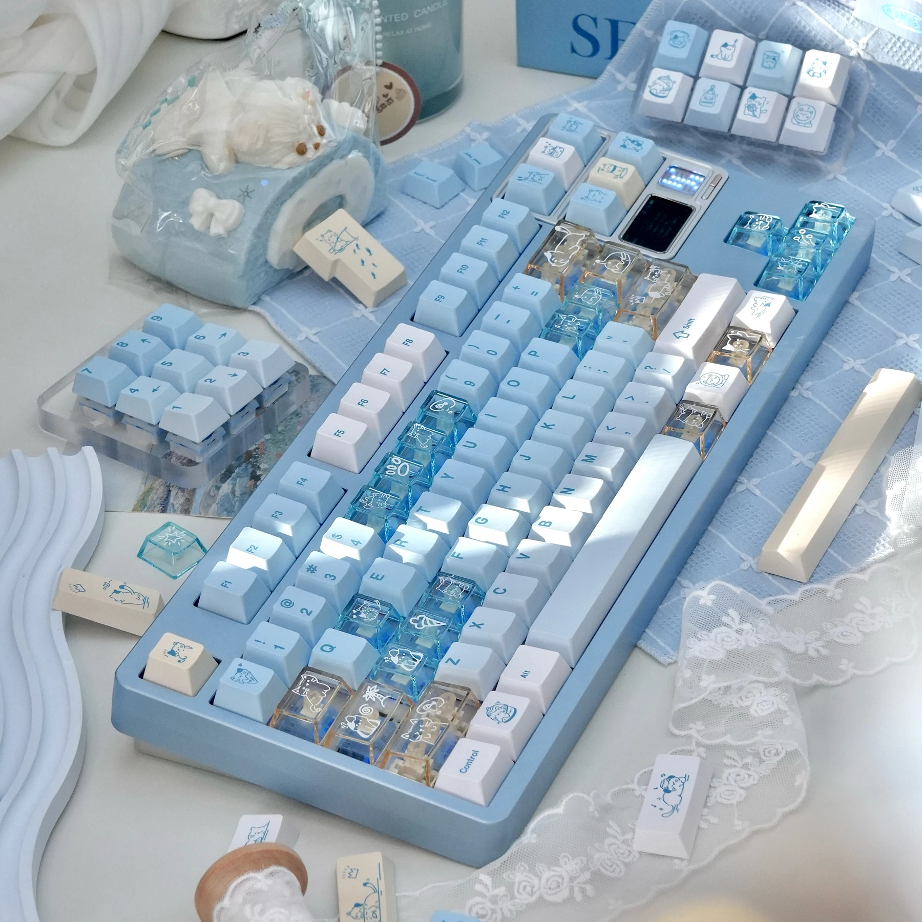 Summer kitten keycaps Original PBT five-sided sublimation + transparent PC customized mechanical keyboard keycaps Original - Image 3