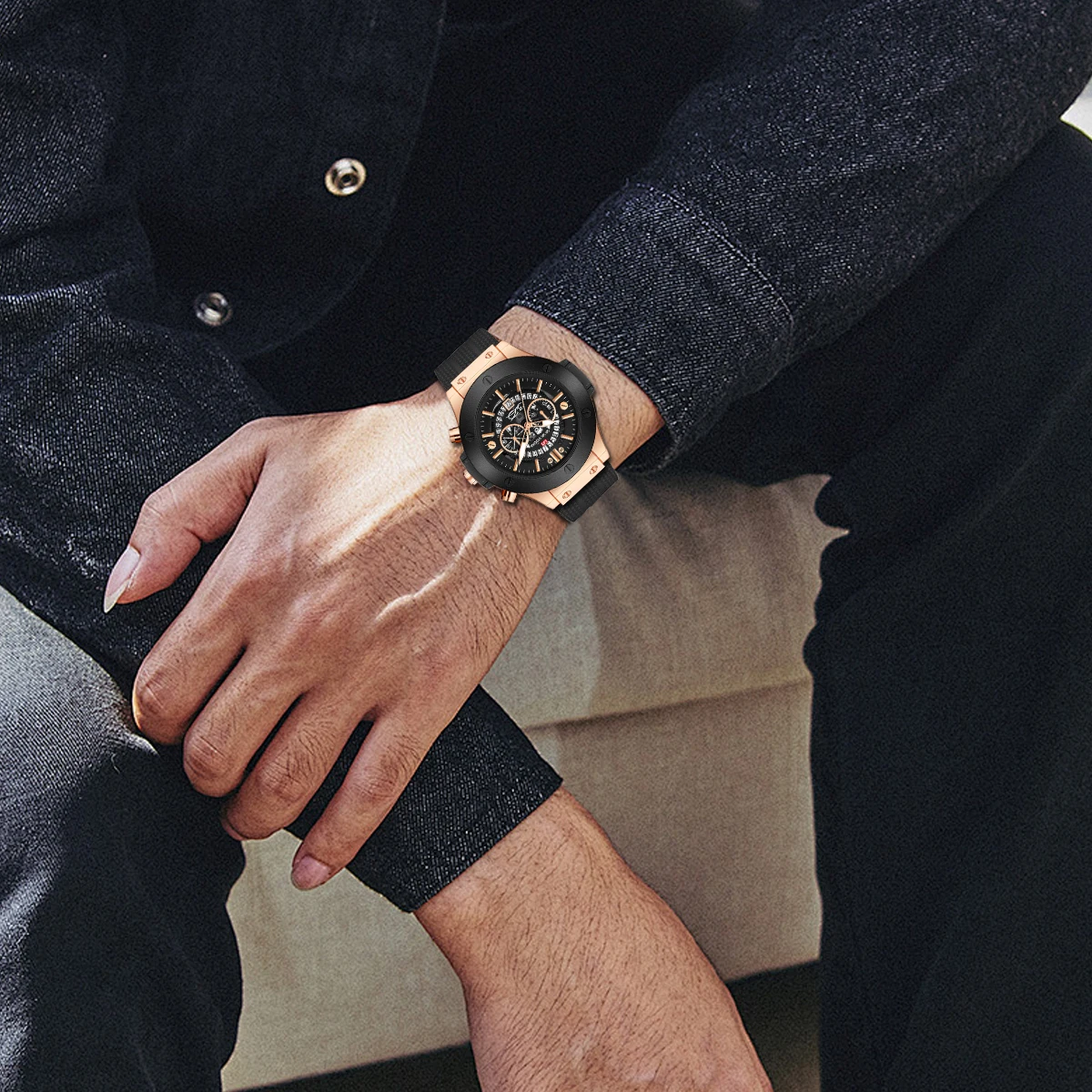 Reloj deportivo de lujo para hombre, cronógrafo Masculino con correa de silicona, movimiento japonés, calendario, de cuarzo, resistente al agua,