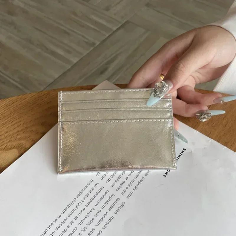 2024 New Slim Genuine Leather Women's Silver Coin Wallet Thin Mini ID Credit Card Holder Wallet Small Cardholder Purse For Man