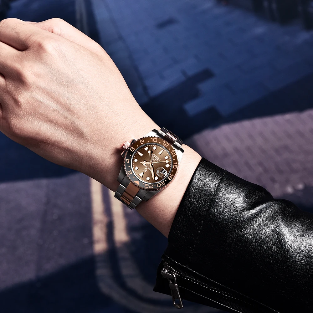 جديد PAGANI DESIGN PD-1662 الفاخرة GMT الرجال الميكانيكية ساعة اليد الياقوت الزجاج الفولاذ المقاوم للصدأ 100 متر مقاوم للماء ساعات أوتوماتيكية #3