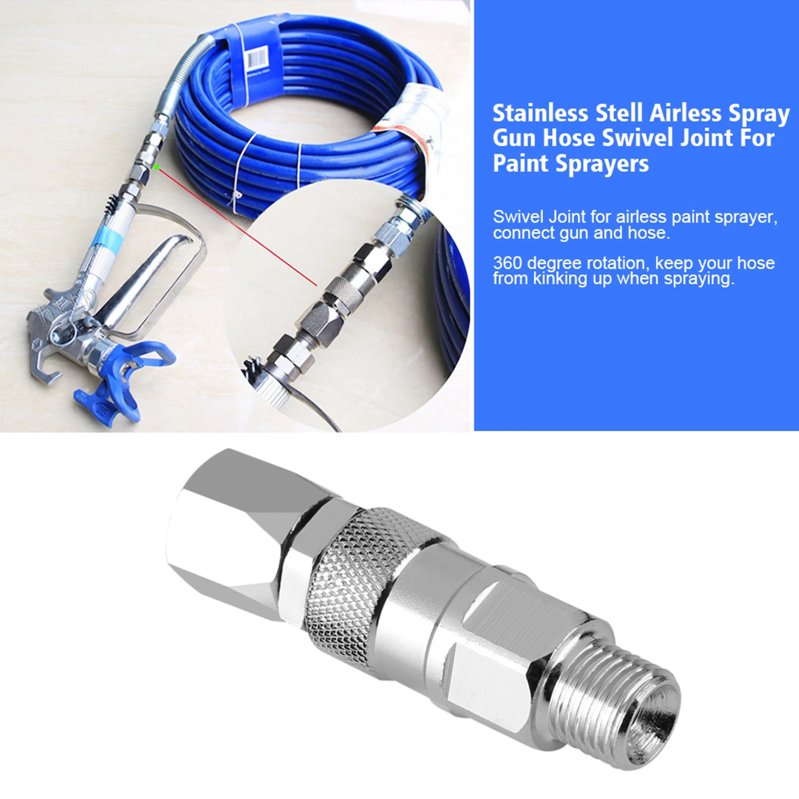 

1/4-Inch Stainless Steel Airless High Pressure Spray Gun Hose Swivel Joint For Paint Sprayers