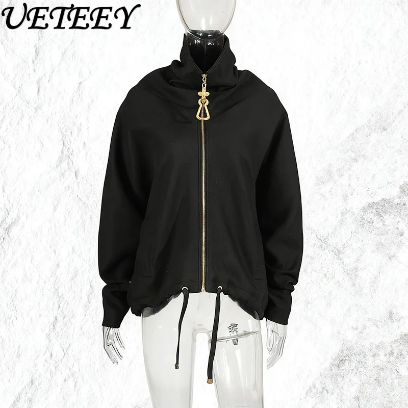 

Однотонная короткая куртка в стиле ретро с отложным воротником, осеннее новое дизайнерское свободное универсальное пальто с воротником на молнии для женщин