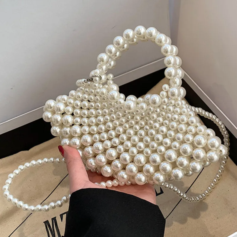 Borse di perle intrecciate fatte a mano per borse da donna 2023 nuove borse da festa con pochette da vacanza al mare elegantemente femminili