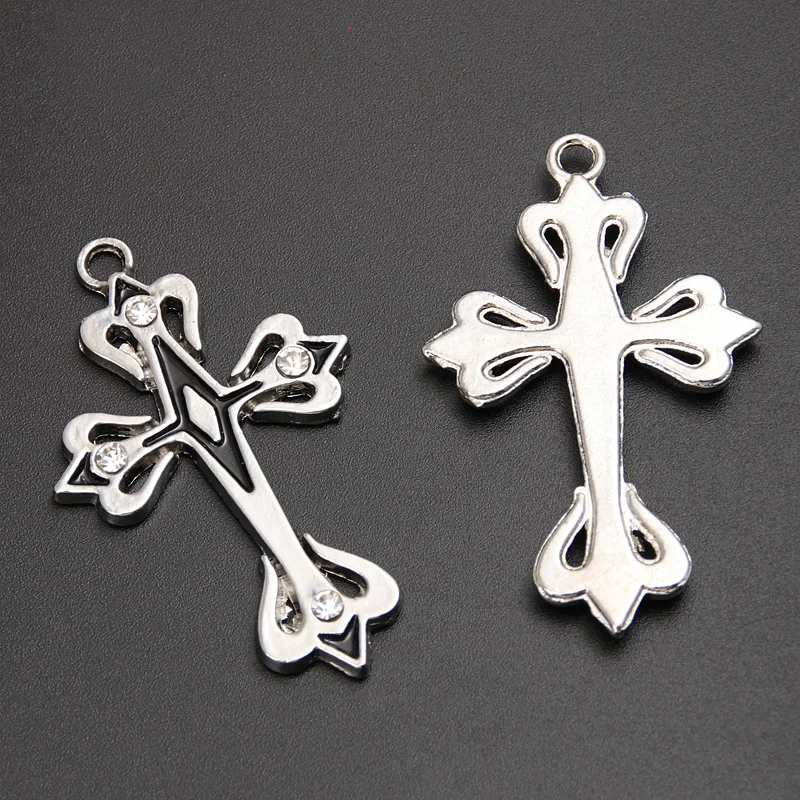5pcs Silver Color 51x31mm Crystal Cross Charms Jesus Faith Pendant For DIY Handmade Metal Alloy Jewelry Making Finding Supplies image 3