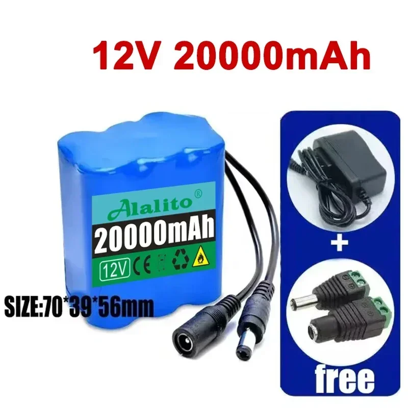 2024 Portable Super 12V 20-50Ah Battery Rechargeable Lithium Ion Battery Pack Capacity DC12.6v10Ah CCTV Cam Monitor+Charger