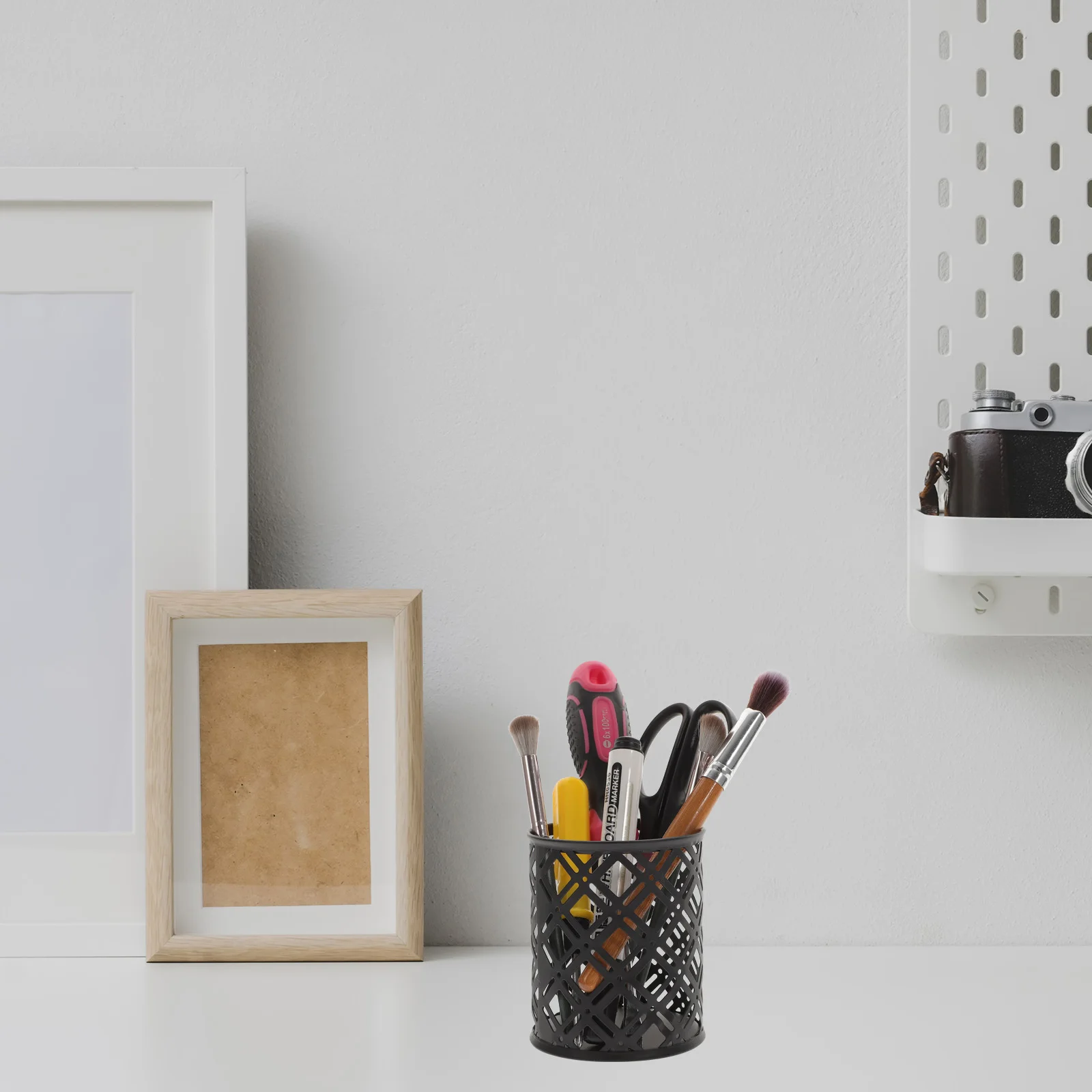 

2pcs Metal Desk Holder Office Pen Large Capacity Pen Storage Bucket For Pencil Ruler Scissors Sturdy Non-Slip Pencil Holder For