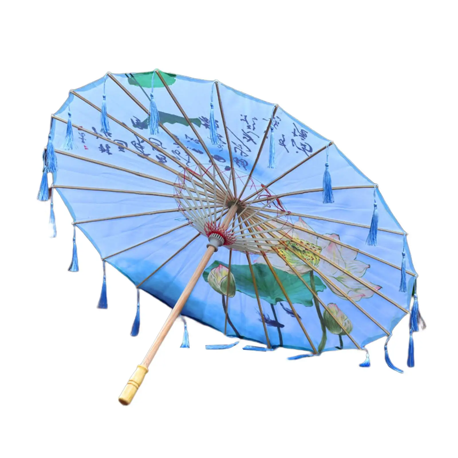Classical Dance Umbrella with Wood Handle Chinese Art Umbrella Parasol for Stage, Prom, Party Cosplay Prop