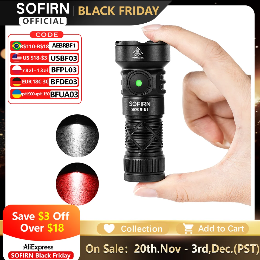 

Sofirn SR20 MINI 18350 белый и красный фонарик