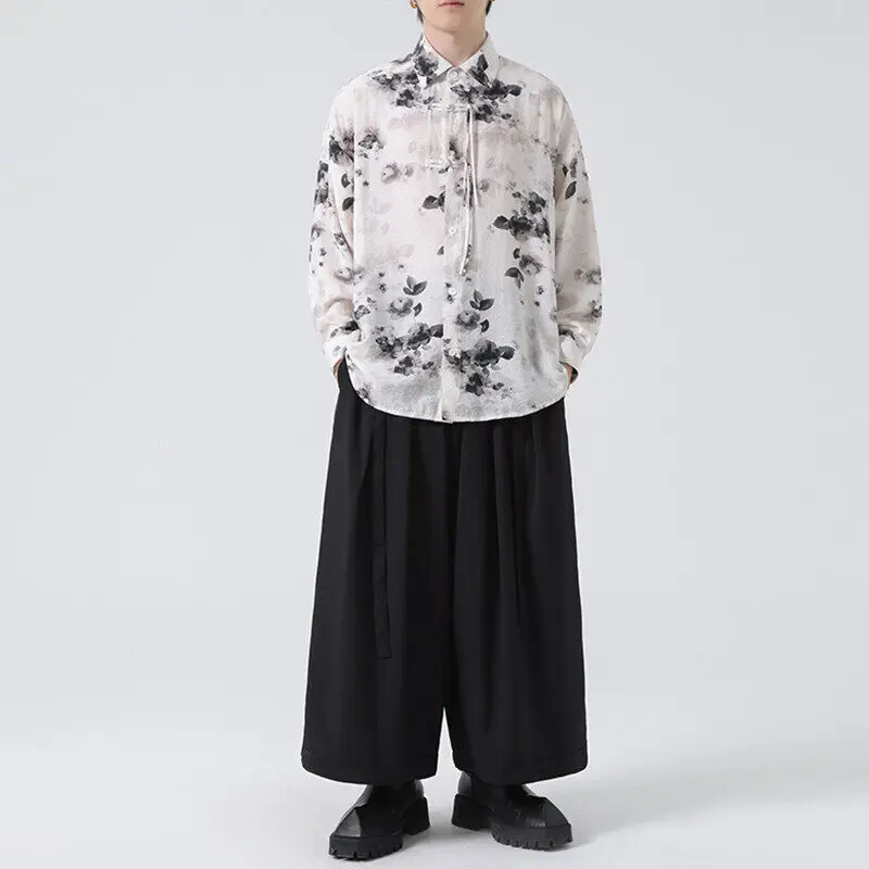 M-5XL Ink Print Chinese Button Knot Tang Suit Shirt - Elegant & Stylish Traditional Design for Men & Women Perfect for Cultural