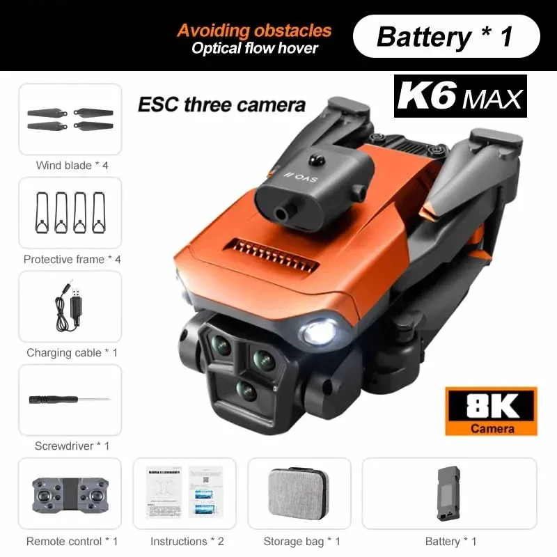 K6 Max Drone 8K GPS Professinal HD Three Cameras Wide Angle Optical Flow Four-way Obstacle Avoidance Quadcopter Toys