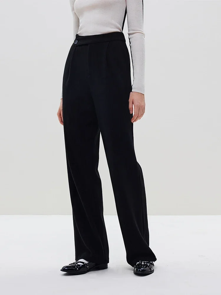 FSLE-Pantalon décontracté en velours côtelé chaud pour femme, pantalon taille haute, jambe droite, adt, automne, hiver, nouveau, 2023