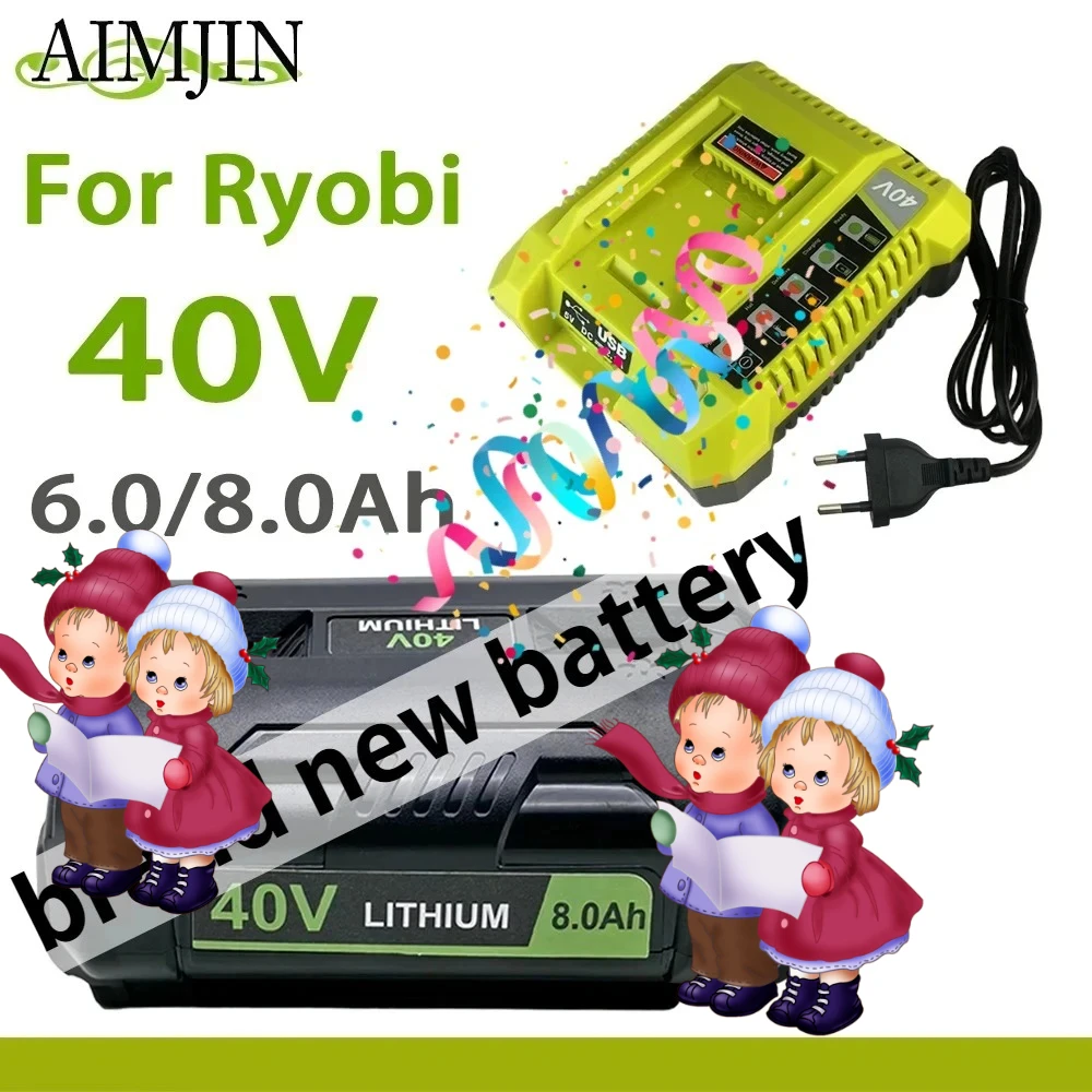 

For Ryobi 40V Fast Charging With Dual USB Port 8.0AH Li-ion Battery Charger, Compatible OP4030 OP4040 OP4050 OP400A