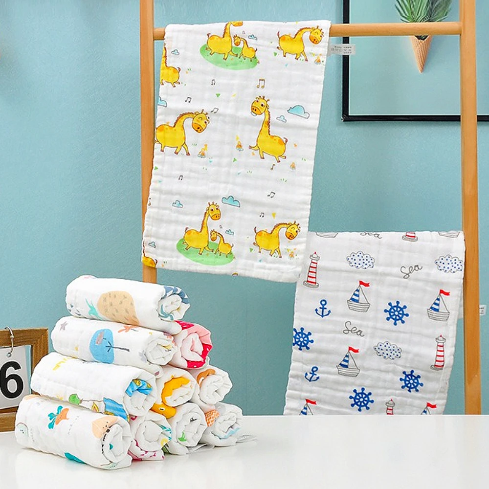 

1pc Muslin Pure Cotton Baby 6 Layer Towel Handkerchief Colorful Kid Wipe Cloth Newborn Baby Face Towel Bibs Feeding Bath Towelf