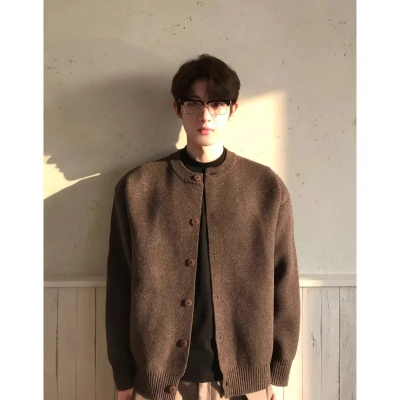 Man Knitting Cardigan 2026 New Spring Vintage Button Up Cardigan For Men Women Loose Intellectual Knitted Sweater Outerwear Tops