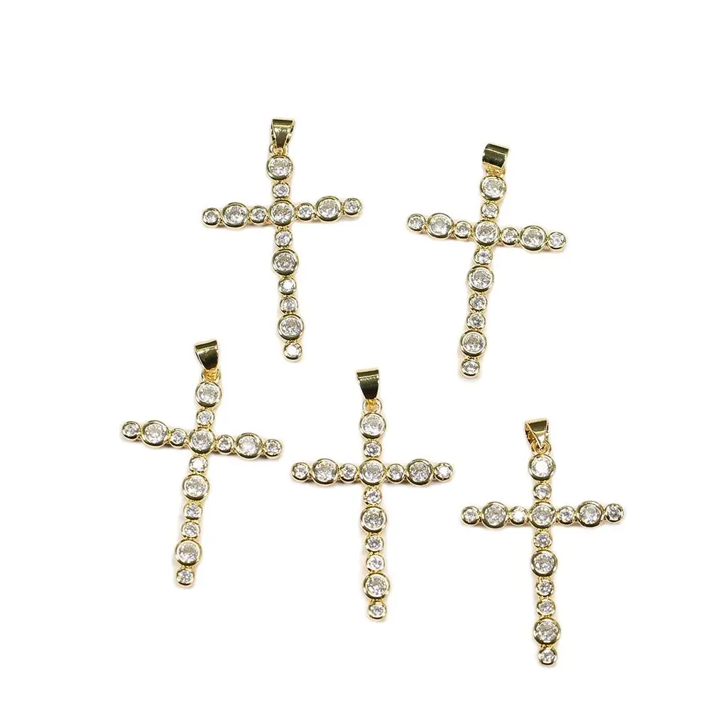 

APDGG 5Pcs Natural Micro pave CZ Paved Cubic Zirconia Religious Cross Pendant Charms For Necklace Earrings Jewelry Making DIY