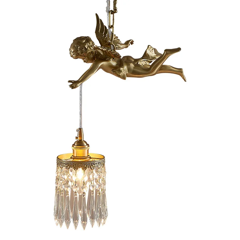 

Vintage French all-copper angel chandelier medieval style fashion bedside aisle restaurant crystal lamp