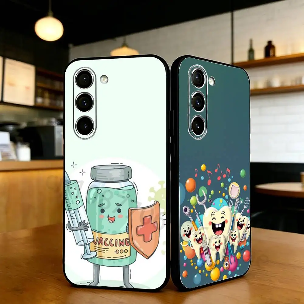 Cartoon Teeth Dentist Phone Case For Samsung S20,21,22,23,24,25,26 Ultra,Plus,Black Soft Cover