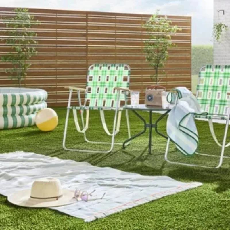 US Folding Lawn Chair - Cream/Light Blue/Green - Hearth & Hand™ with Magnolia: Weather-Resistant, No Assembly, Steel Frame