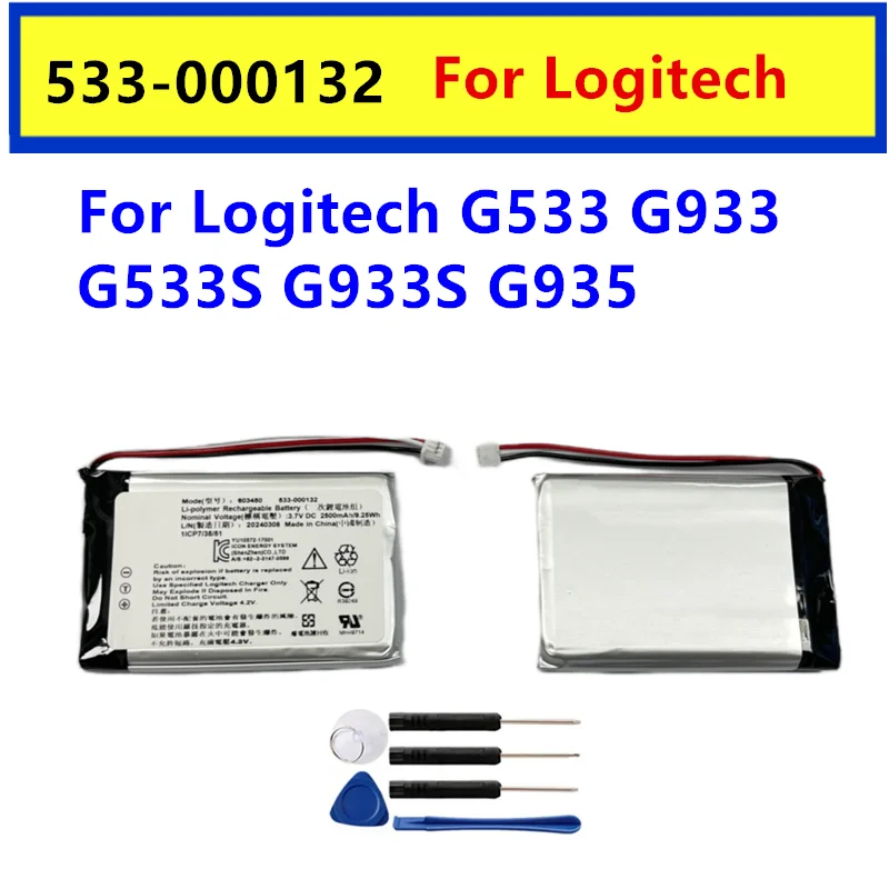 New Original 533-000132 Battery For Logitech G533 G933 2500mAh 603450 533-000132 Rechargeable Battery +Free Tools