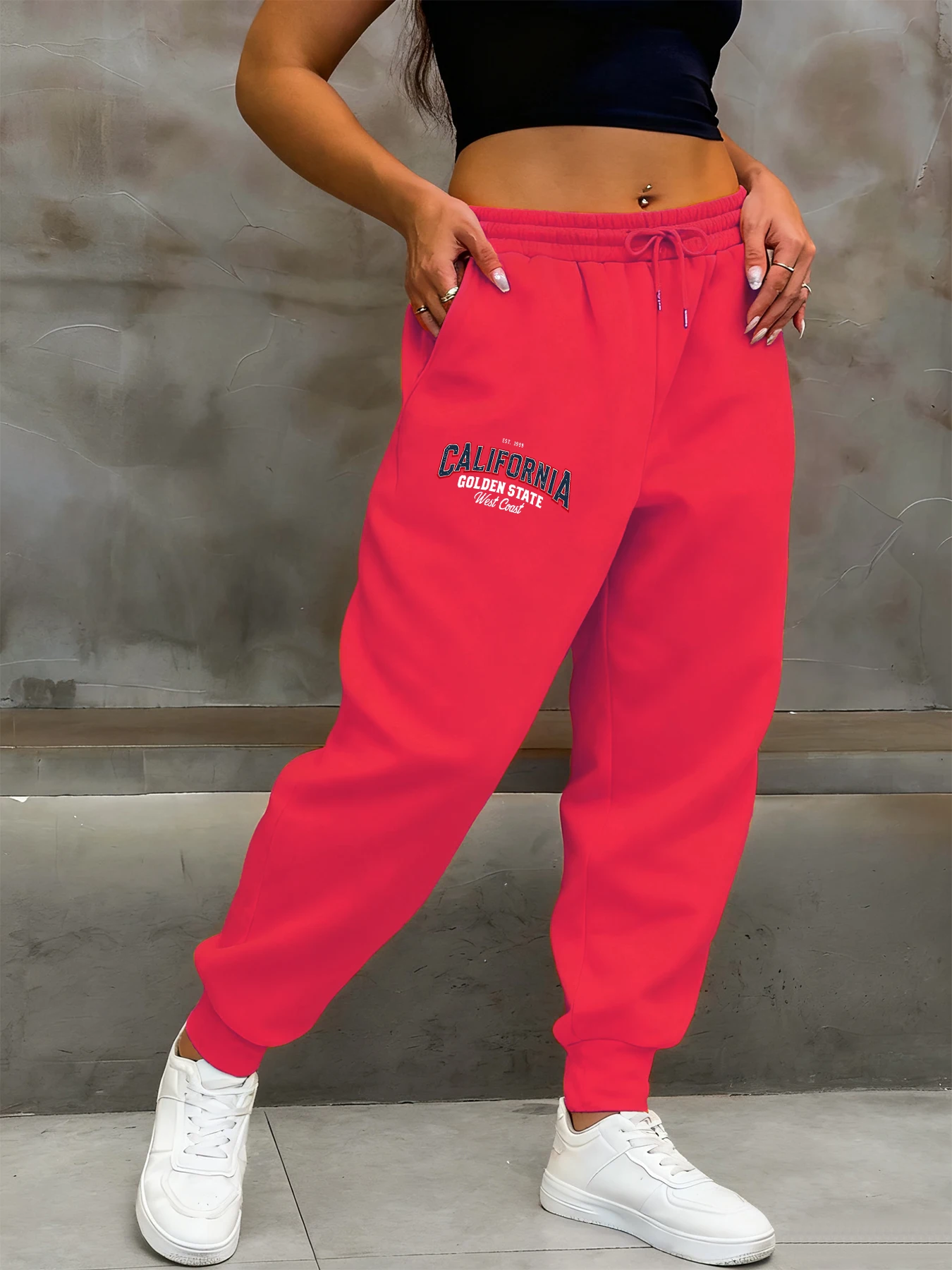 California Golden State Print Woman Sweatpants Soft Elastic Waist Pants Autumn Drawstring Pant Fleece Warm Unisex Britches