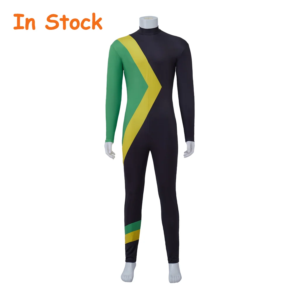 In Stock Cool Runnings Costume Jamaica Bobsleigh Outfit  Men Swimsuit Men Jumpsuit Bodysuit Men Halloween Christmas Carnival